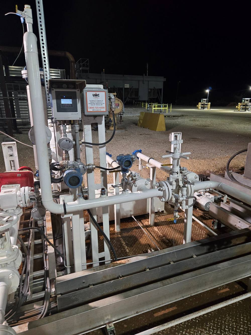 Metering skid at night with flow instruments