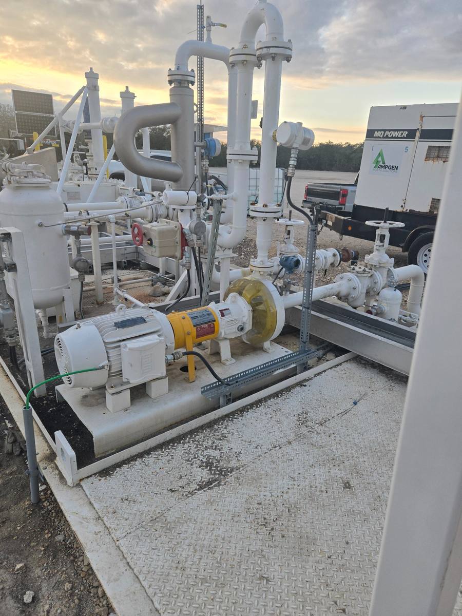 Pump skid commissioning at sunset